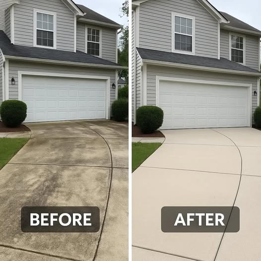 Driveway concrete brightening — before and after